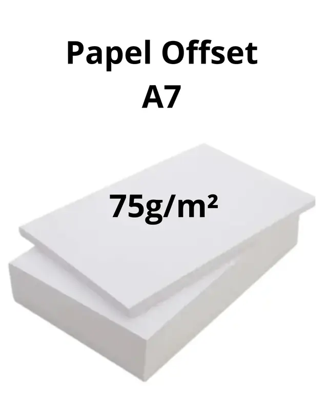 Papel Offset A7 (7,4x10,5cm), gramatura: 75g/m2, com 100 fls.