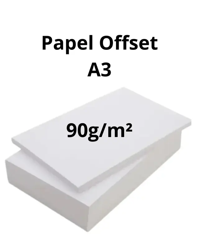 Papel Offset A3 (29,7x42cm), gramatura: 90g/m2, com 100 fls.