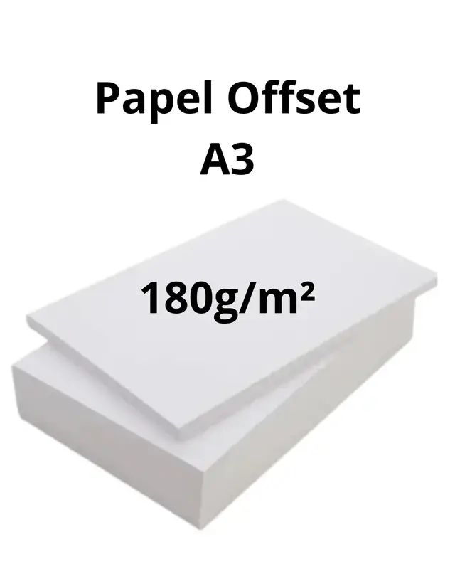 Papel Offset A3 (29,7x42cm), gramatura: 180g/m2, com 100 fls.