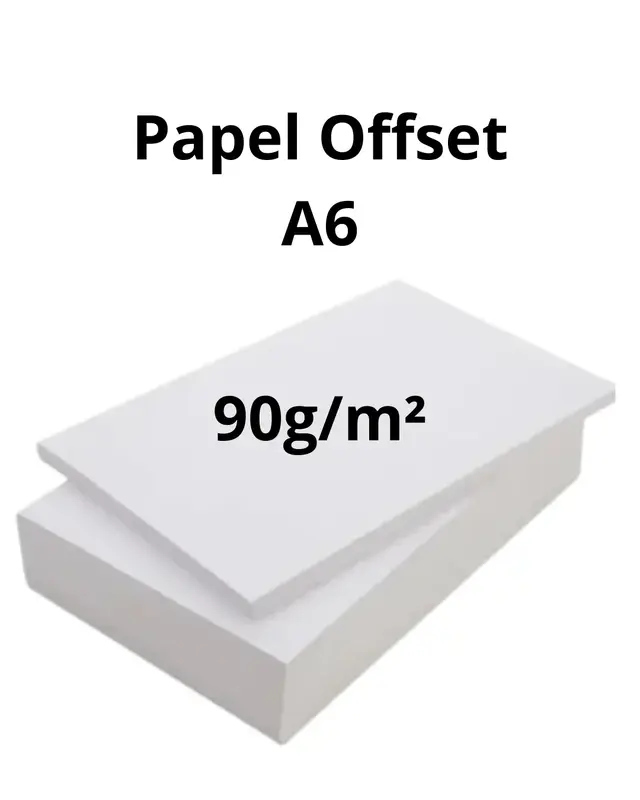 Papel Offset A6 (10,5x14,8cm), gramatura: 90g/m2, com 100 fls.
