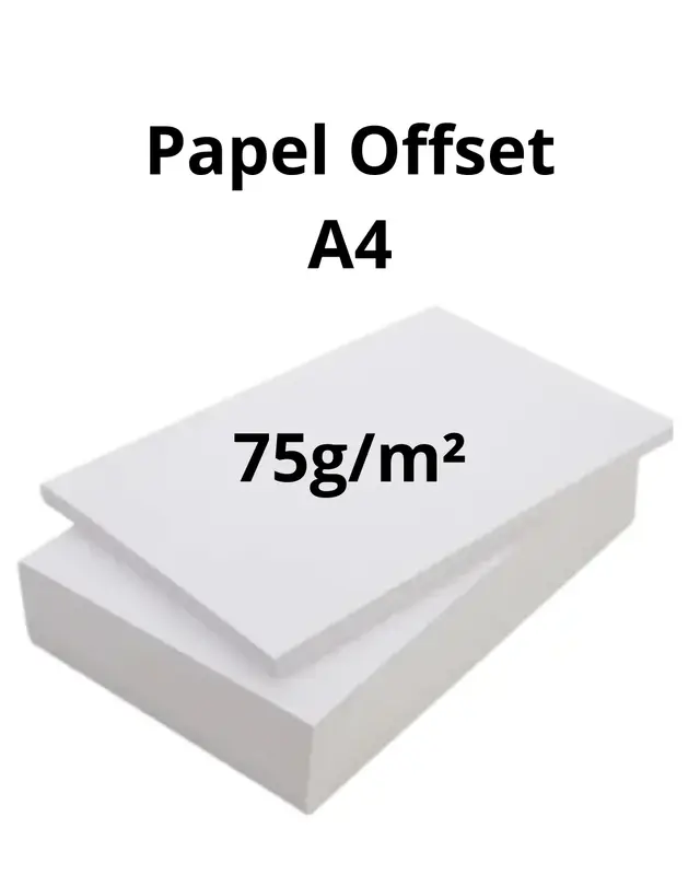Papel Offset A4 (21 x 29,7cm), gramatura: 75g/m2, com 100 fls.