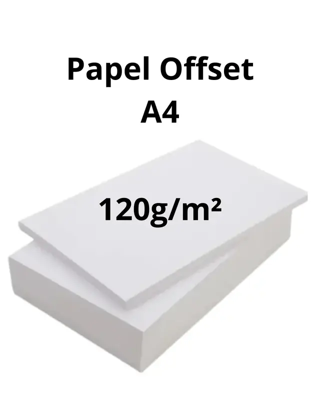 Papel Offset A4 (21 x 29,7cm), gramatura: 120g/m2, com 100 fls.