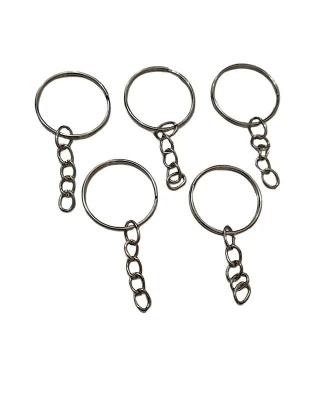 Argola para Chaveiro com Corrente Prata Niquel 25mm - 10 unidades
