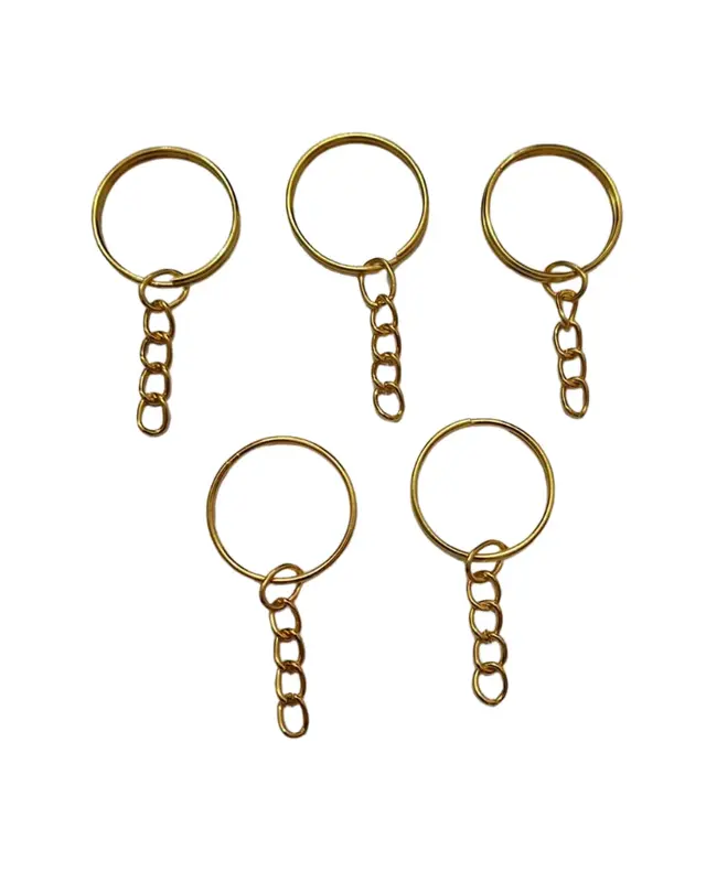 Argola para Chaveiro com Corrente Ouro Dourado 25mm em Ferro Lisa - 10 unidades
