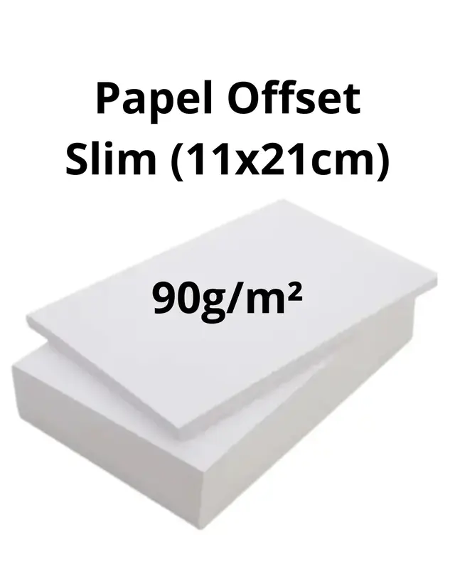 Papel Offset Slim (11 x 21 cm), gramatura: 90g/m2, com 100 fls.