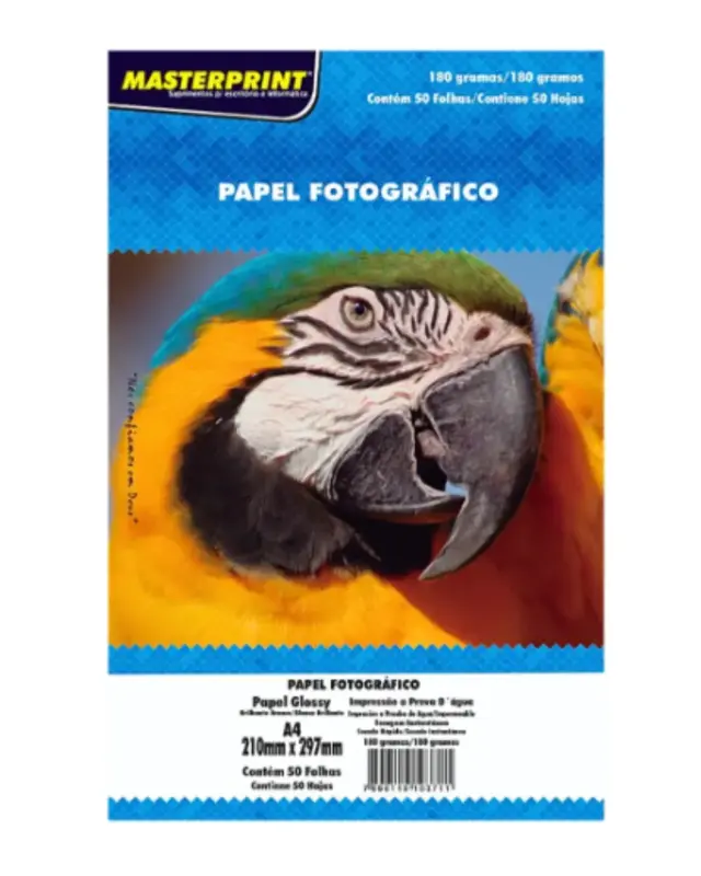 Papel Fotográfico A4 180g Brilho Glossy 50 Folhas Masterprint