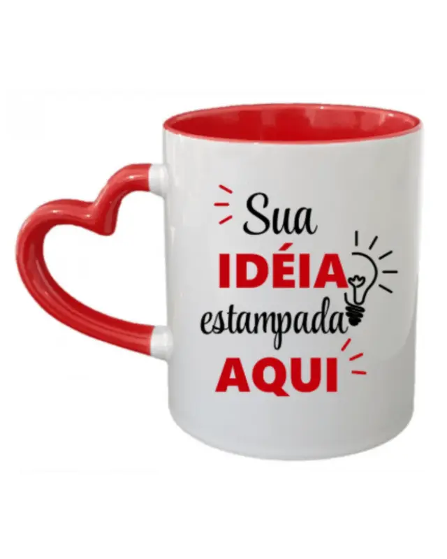 Caneca com alça de coração e interior colorido