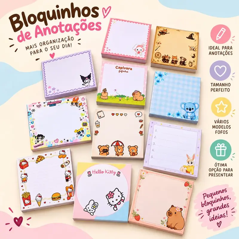 Bloco de Anotação fofo - 60 Folhas decoradas