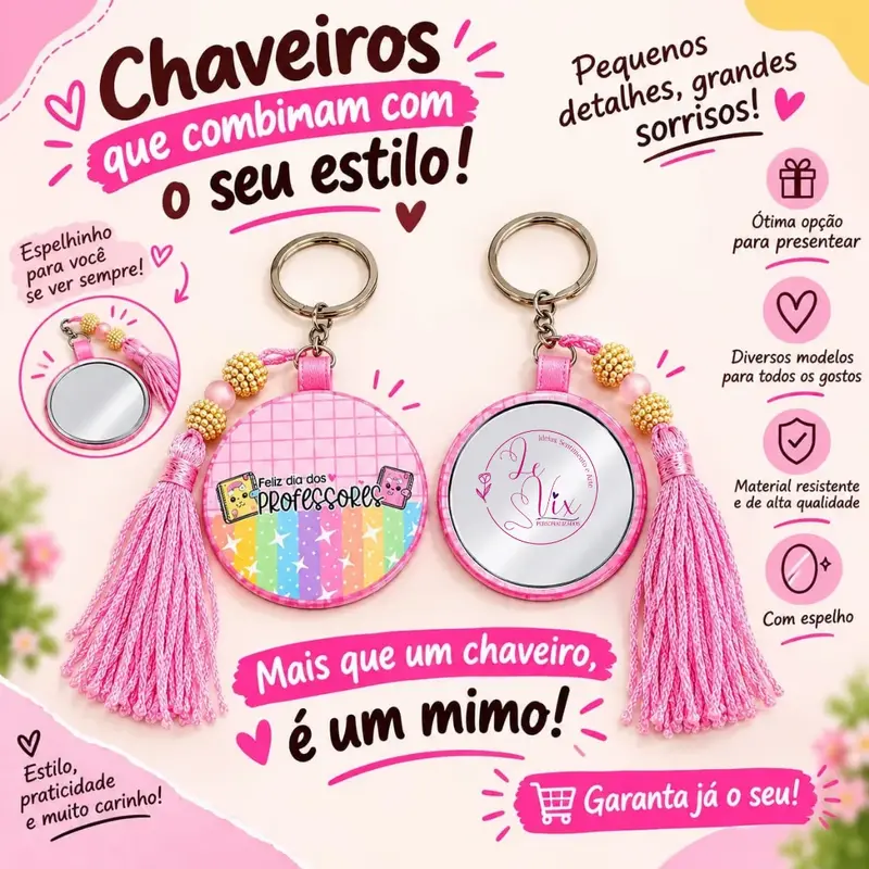 Botton chaveiro com espelho 58mm